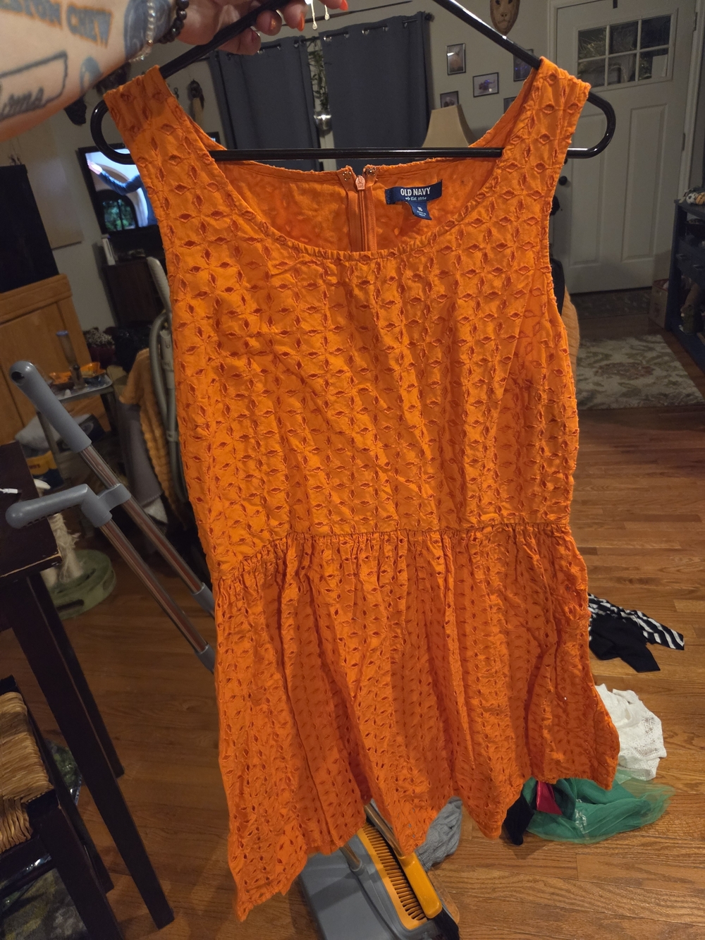 Old Navy Orange Eyelet Sleeveless Fit and Flare Sundress 16 Lined Back Zip
